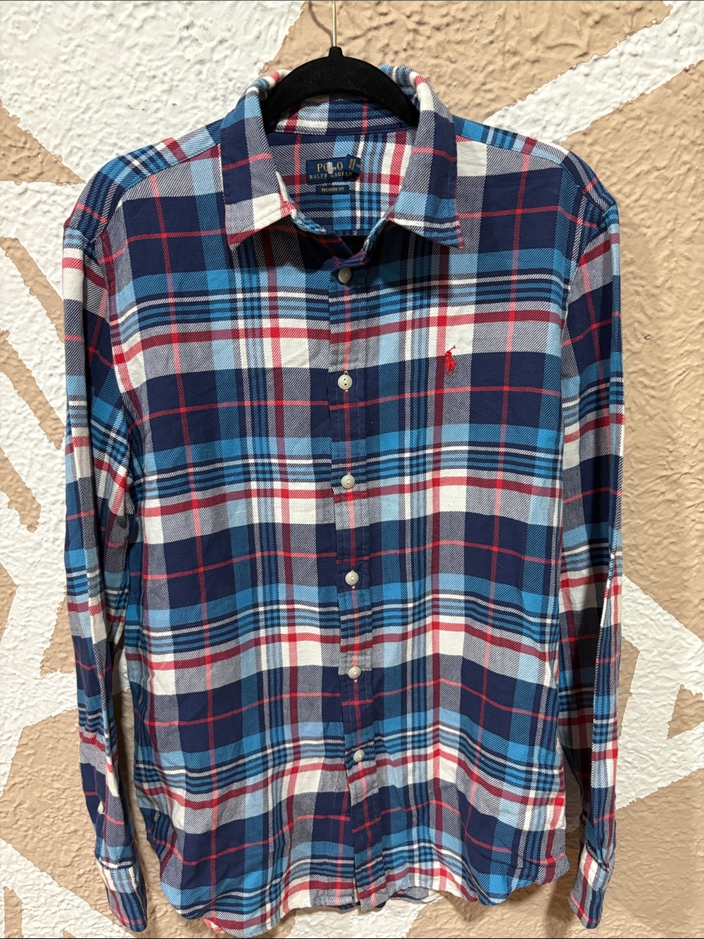 Polo Ralph Lauren Plaid Flannel Button Down Shirt Men's Medium NWOT Blue Red